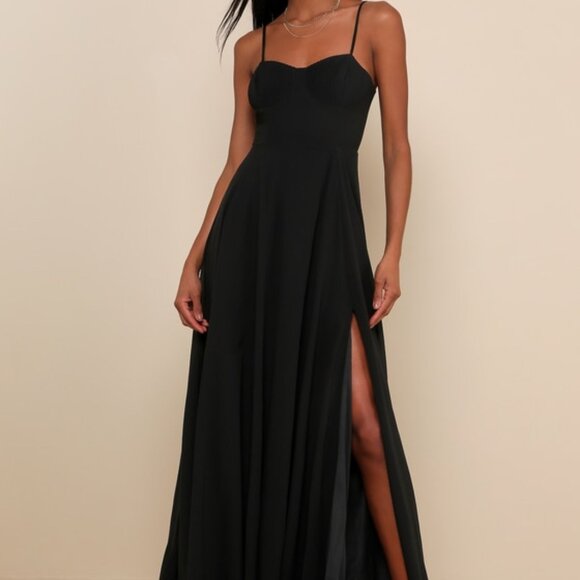 Lulus Cause For Commotion Black Pleated Bustier Maxi Dress - Size XL - Picture 1 of 4